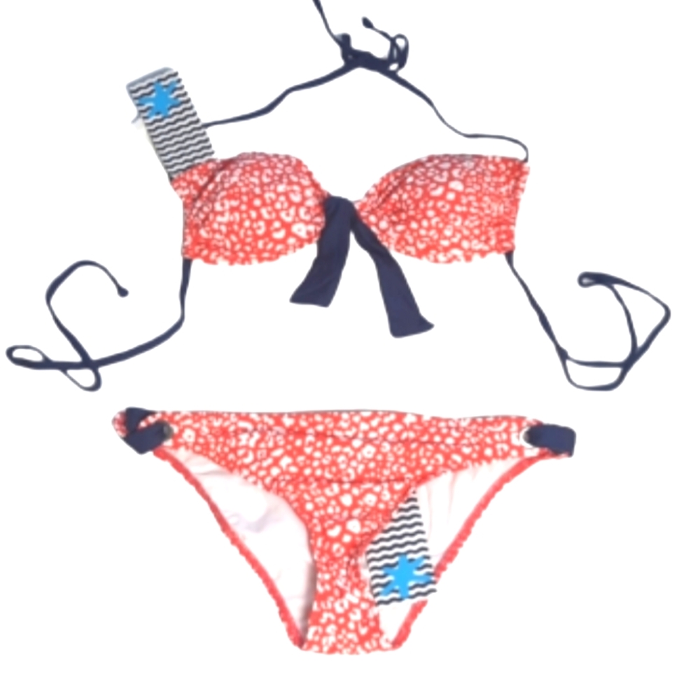 NWT Splendid Two-piece Swimwear, Size M, Color White, Coral & Blue